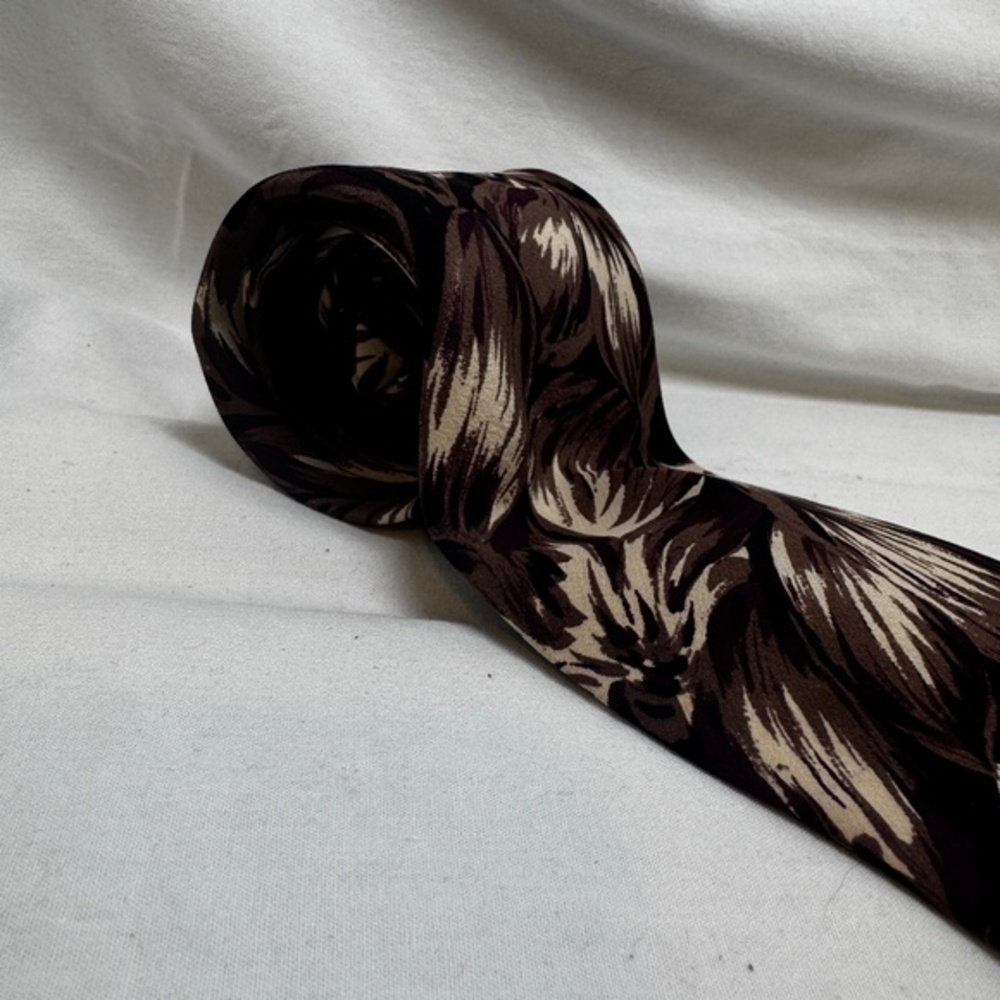 Osacr De La Renta Tie 100% Silk Vintage Brown Beige Floral Print Business Classi